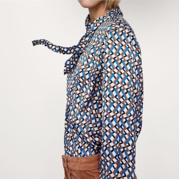 Zara Women’s Geometric Print Tie Neck Button Back Blouse Long Sleeve Office Date - Picture 9 of 9